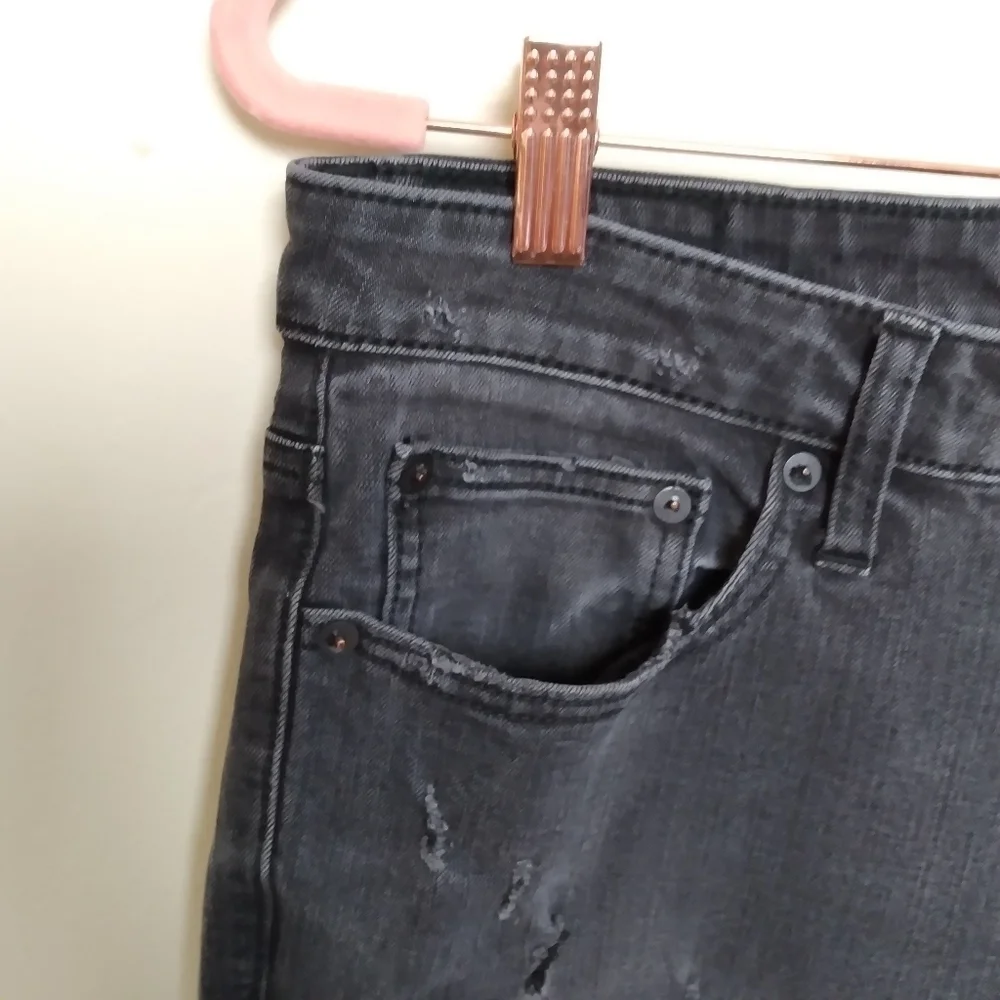 American Eagle Men's Black Heavily Distressed Destroyed Skinny Jeans Size 33x32